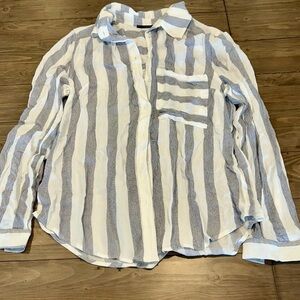Tahari, stripe blouse, button up, womans medium, black and white